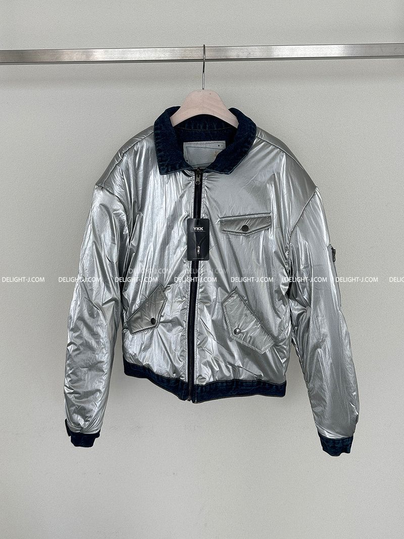 Double-sided reversible denim padded coat