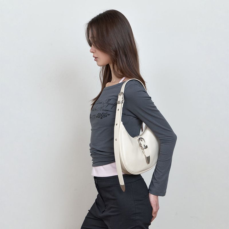 C DOUBLE BELT MINI HOBO BAG_CREAM