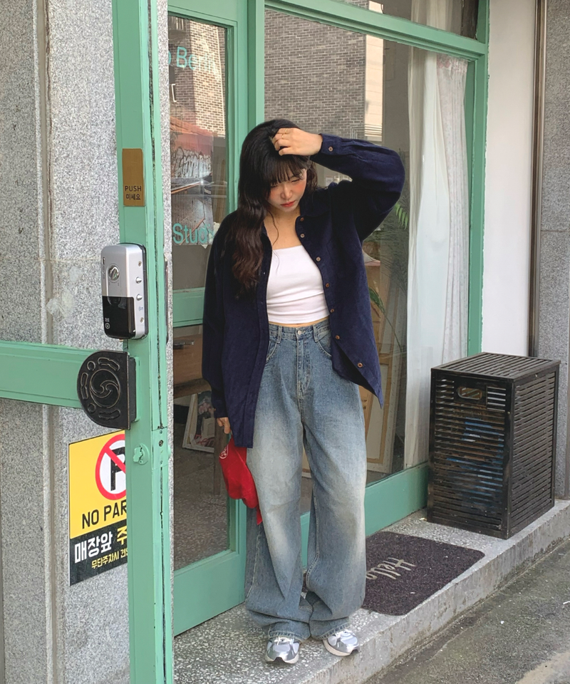 Corduroy Collar Shirt Shirt Blouse Basic Item Cotton