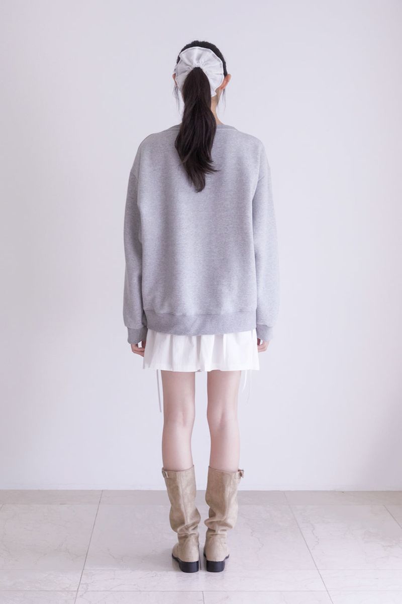 Lettering Deep V-Neck Sweatshirt (MELANGE GREY)
