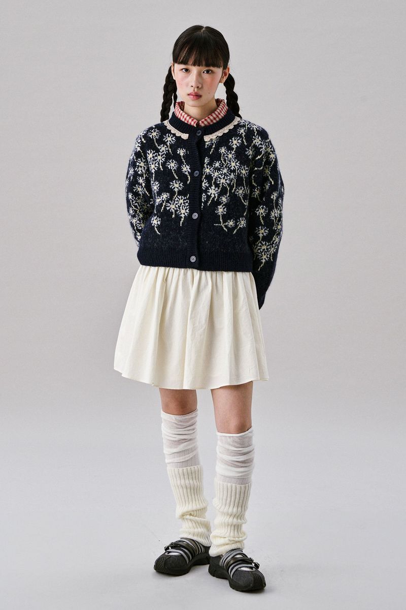 Flower Wool Cardigan [Navy]
