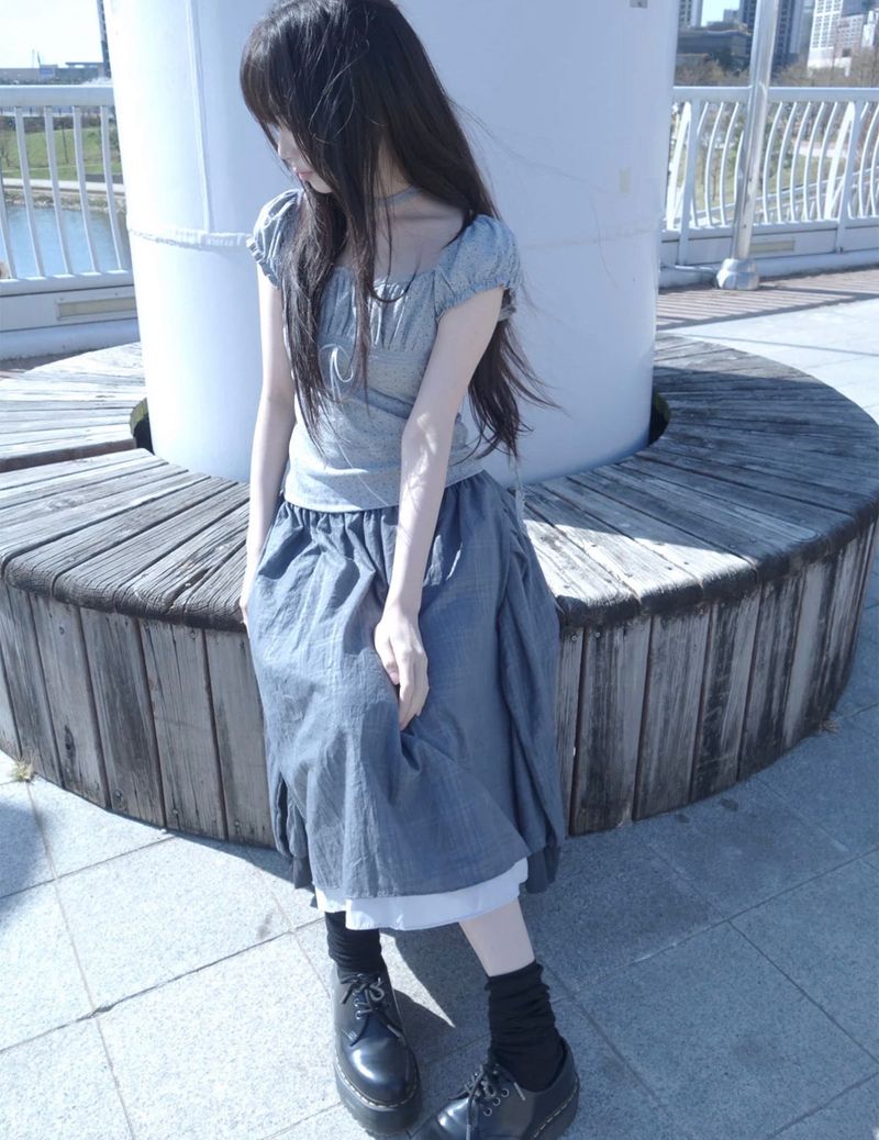 check sleeve skirt