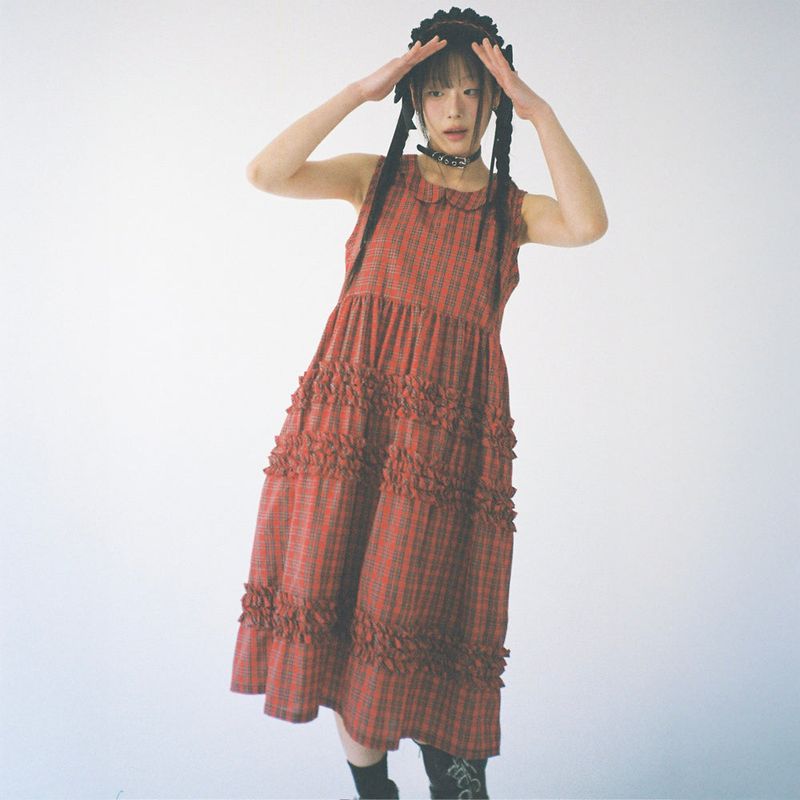 Tartan Frill Dress - Red