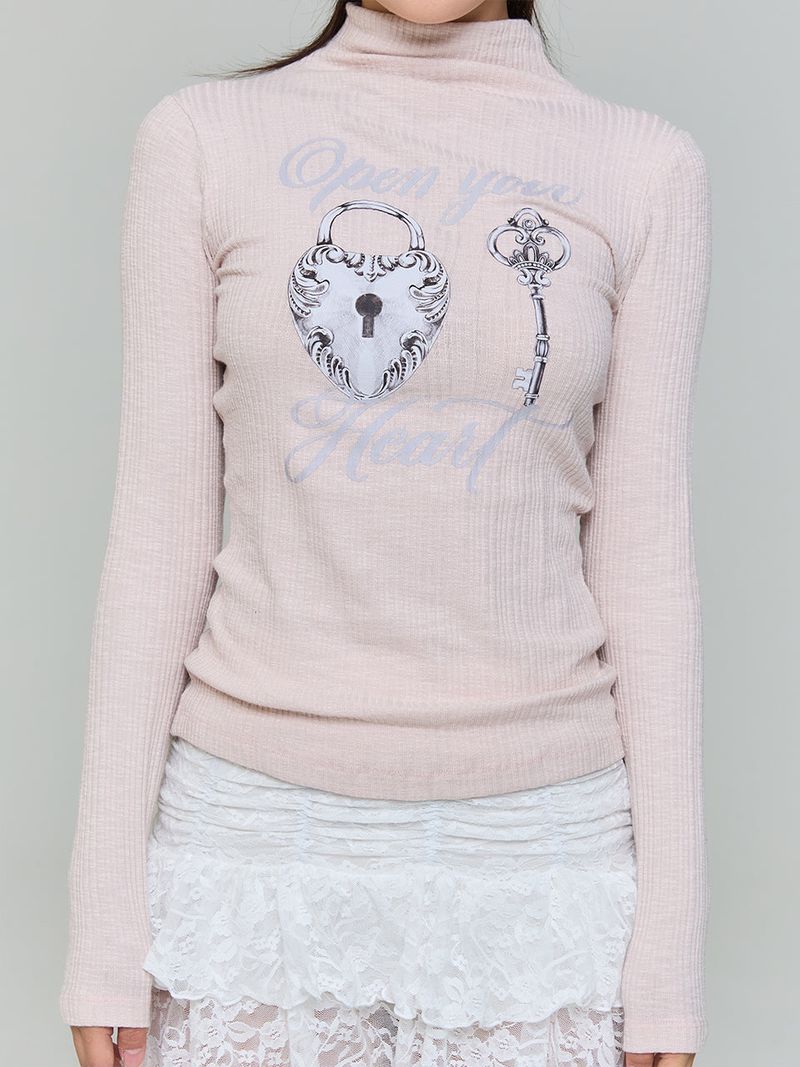 OPEN YOUR HEART TURTLENECK T-SHIRT - PINK