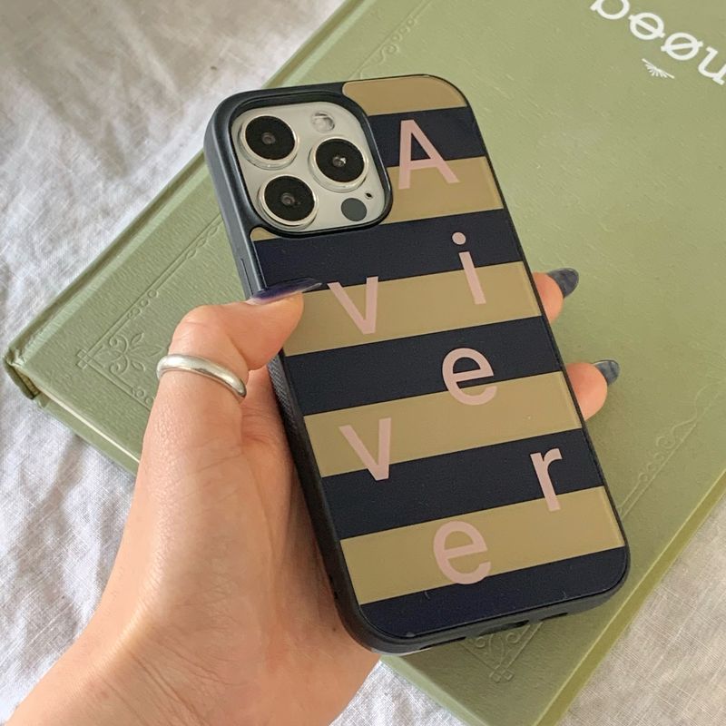 [MADE] stripe logo glass bumper case(khakinavy-s)