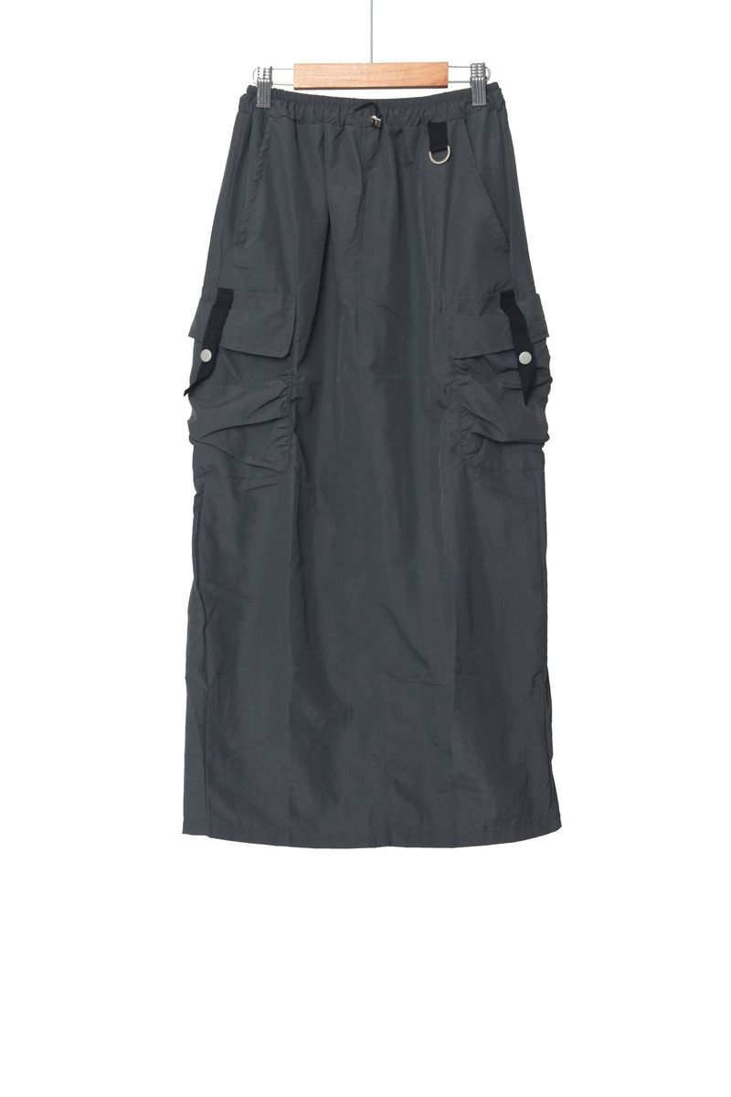 nylon long cargo skirt