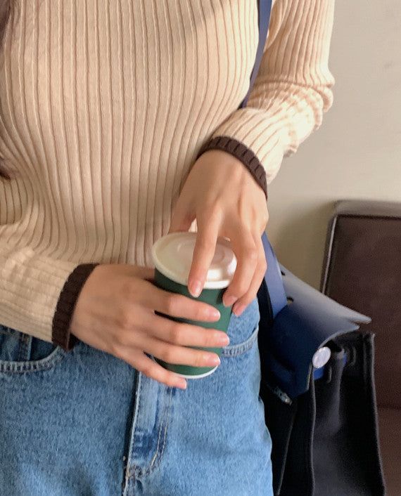 Slim Two Tone U-neck Rib Knit (6color)