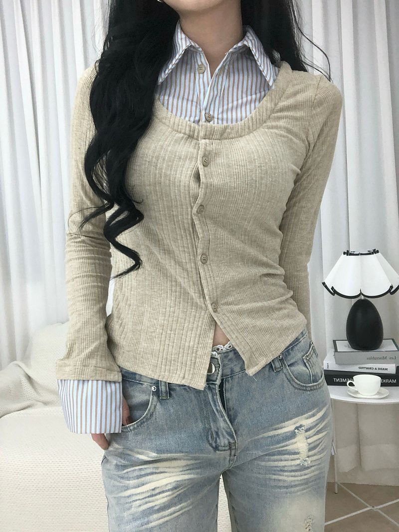 Stripe Mix Layered Cardigan