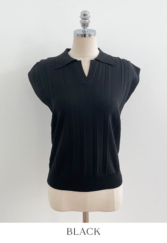 Bico Ribbed Collar Cap Sleeve Knit