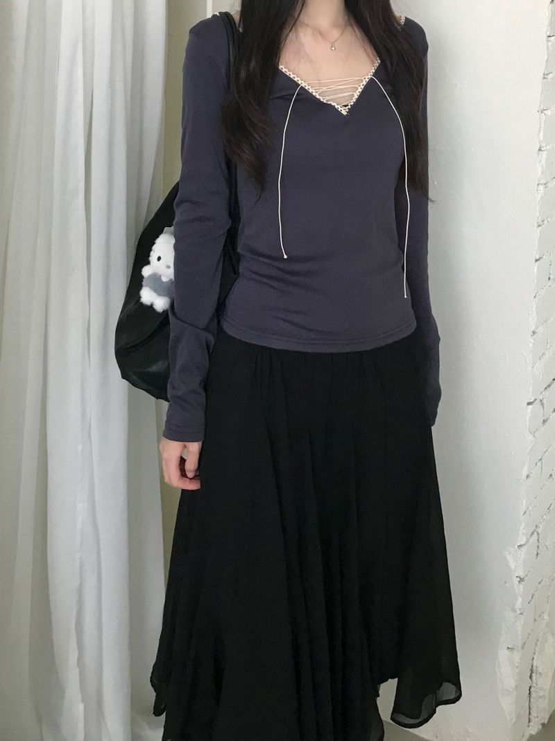 chiffon midi skirt (2color)