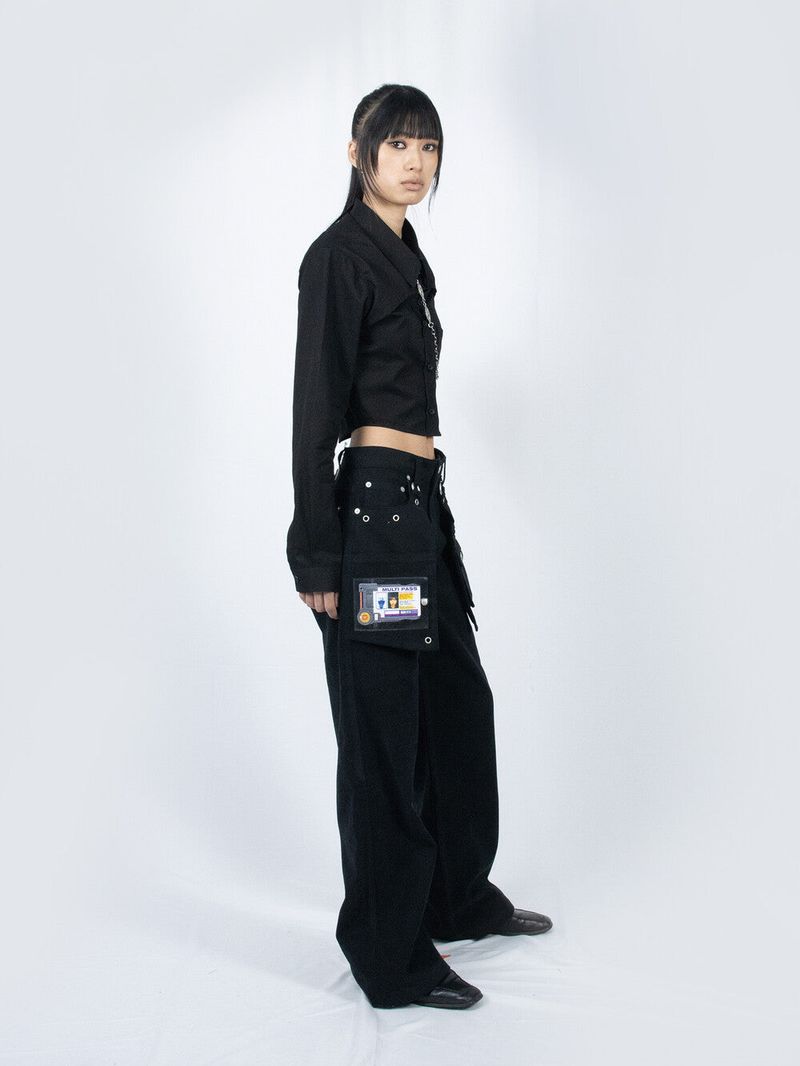 Crop Double Collar Shirts (Black)