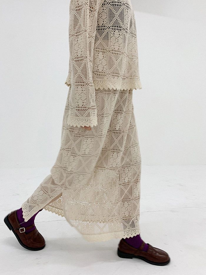Crochet Lace Skirt (Beige)