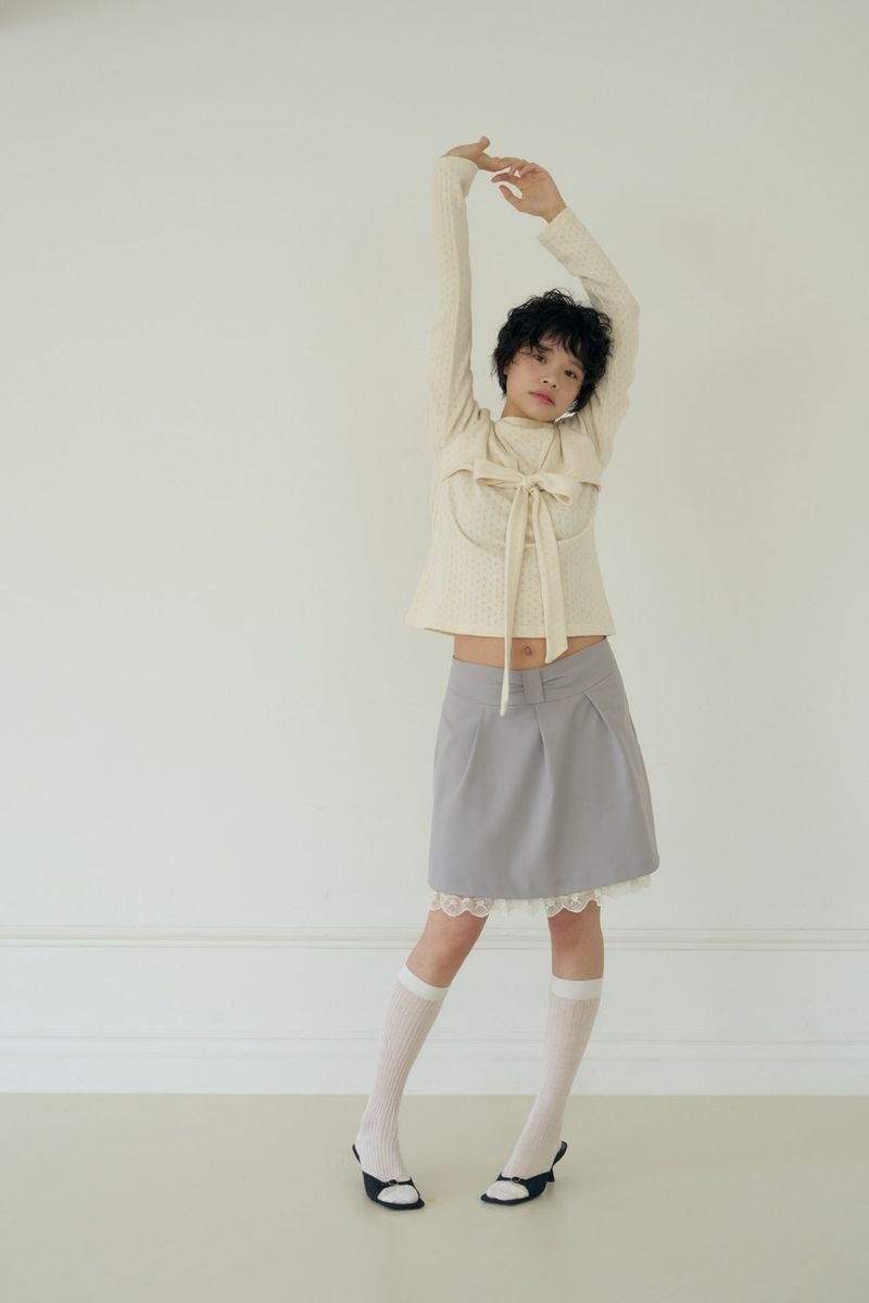 BOW MINI DOT LACE SKIRT (GREY)