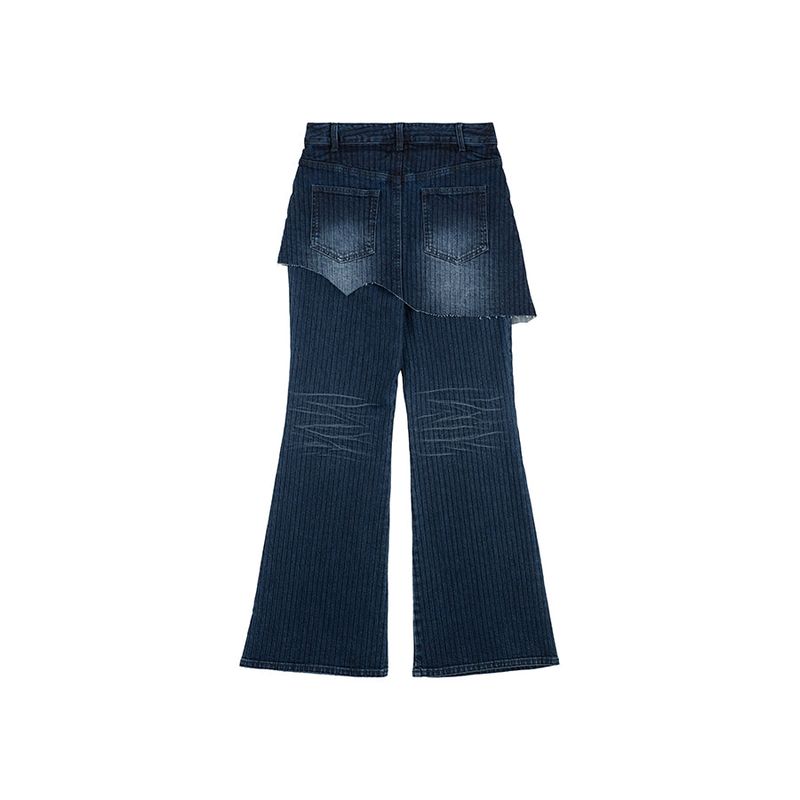 Herringbone Damage Cutting Skirt Pants (INDIGO)