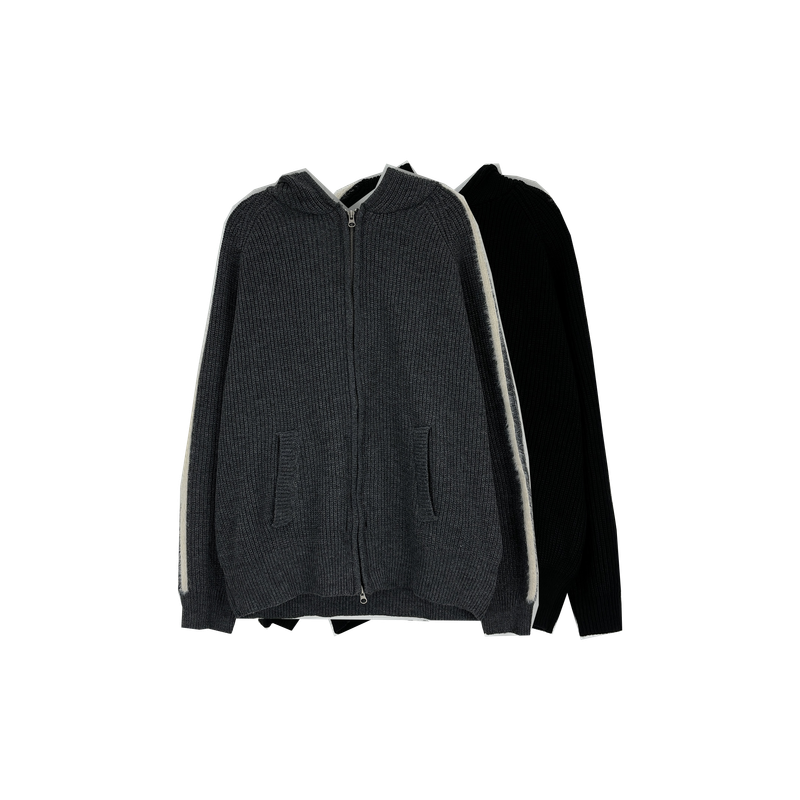 hairy line knit zip-up