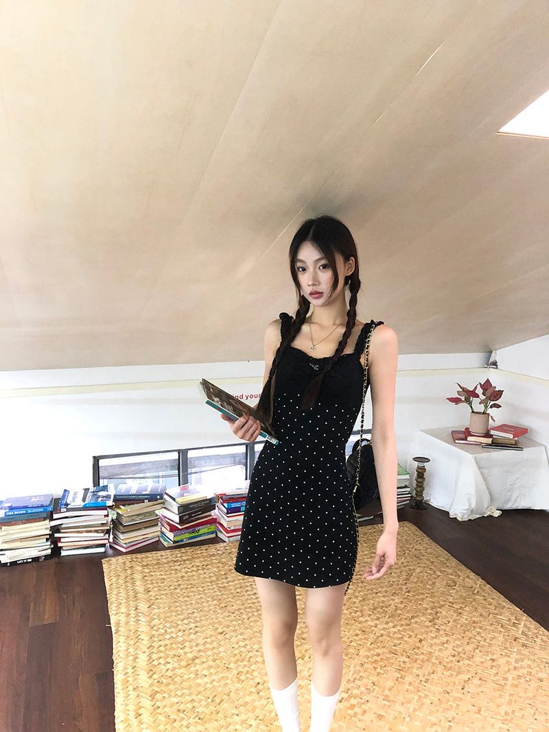 Black Cutie Hip Dot Mini Dress