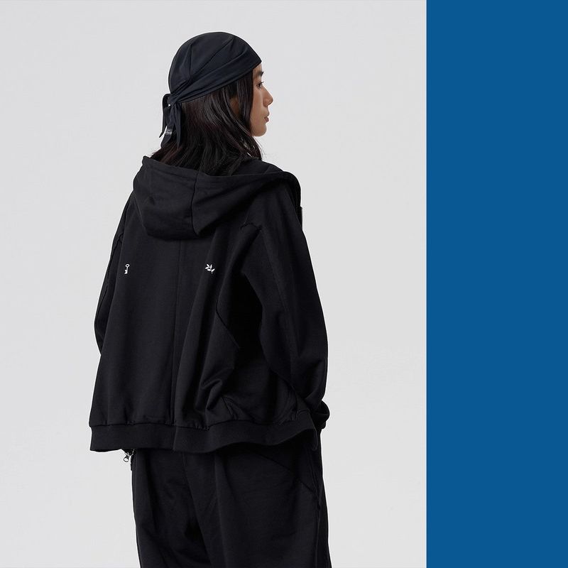 FMACM Ribbed-Spliced Geometric Four-Pocket Hoodie
