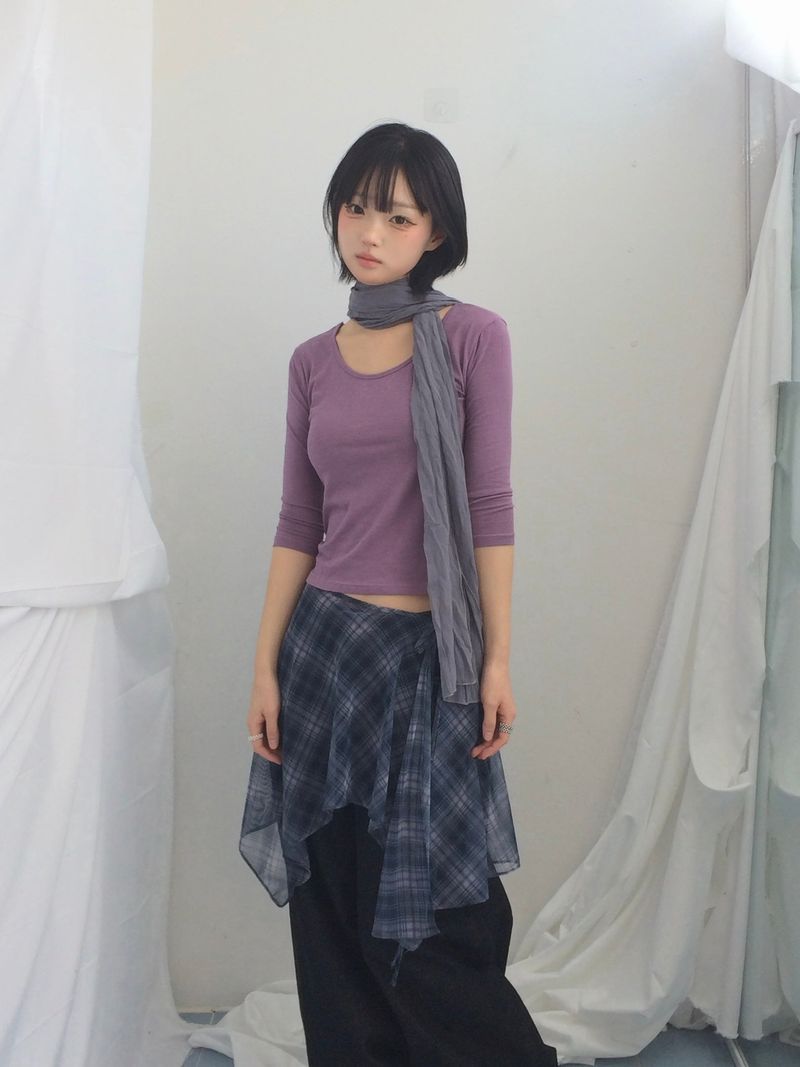 U-Neck Three-Quarter Slim Line Cotton Top