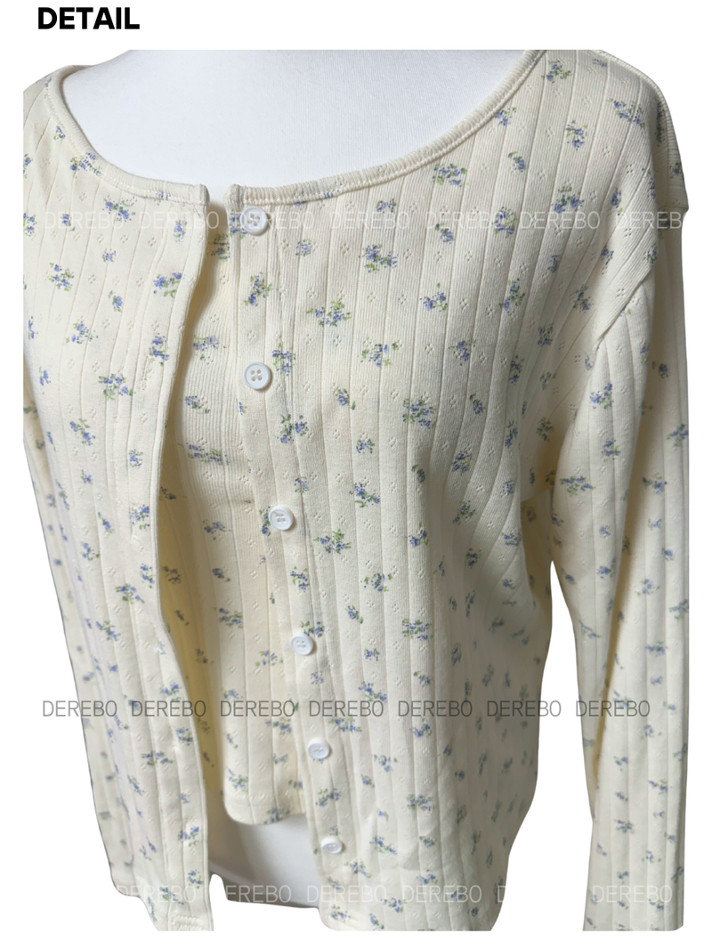 Lovely flower cardigan sleeveless two-piece set