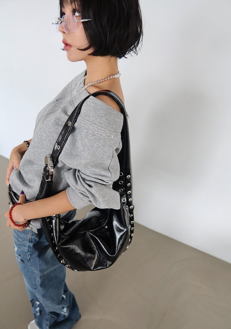 Ball stud off-shoulder sweatshirt
