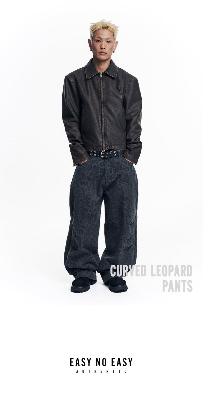 Curved Leopard Pants - Charcoal