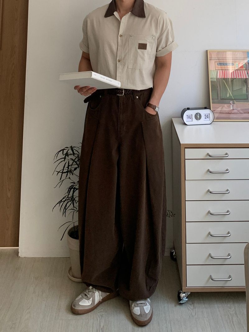 Linen-work short-sleeved shirt