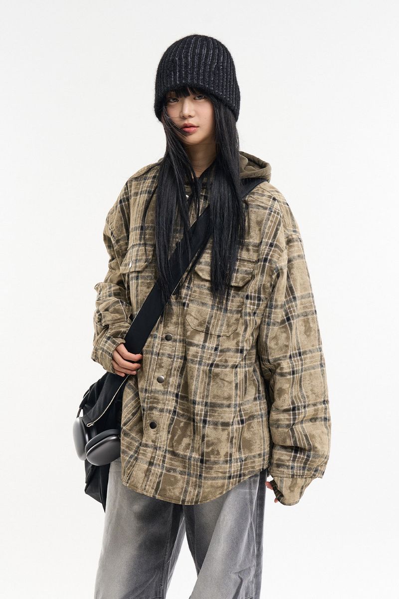 Raucohouse（ラウコハウス）の「Pana over hooded check padded shirt（Tops）」