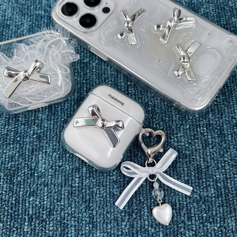 Silver ribbon airpod clear hard case (airpods case)