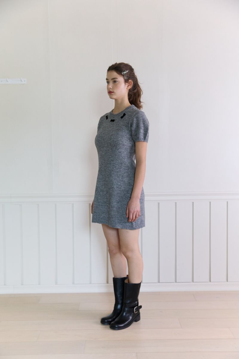 RIBBON PUFF KNIT DRESS (2COLORS)