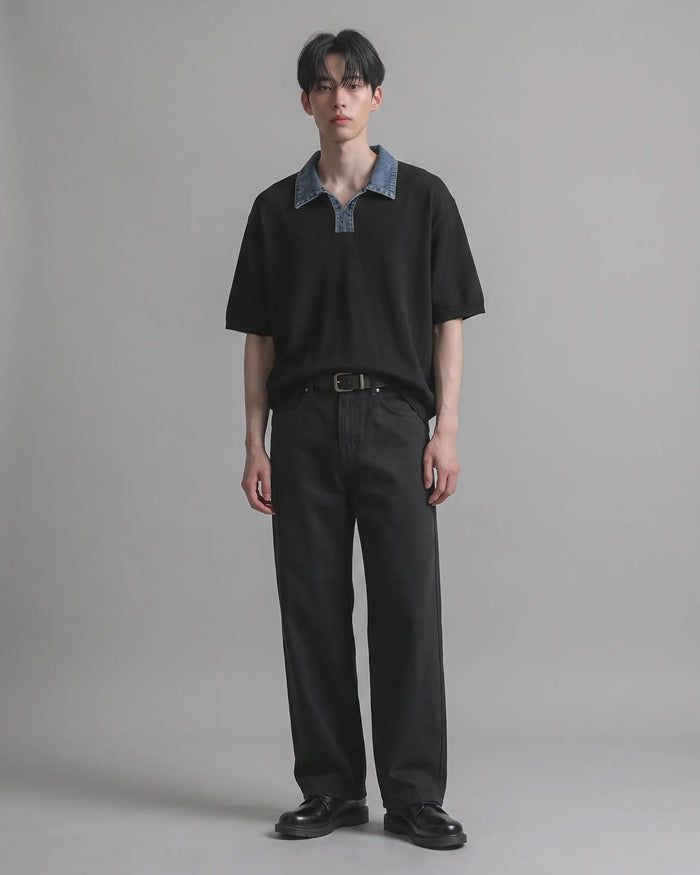 (M's) Denim Collar Half Knit
