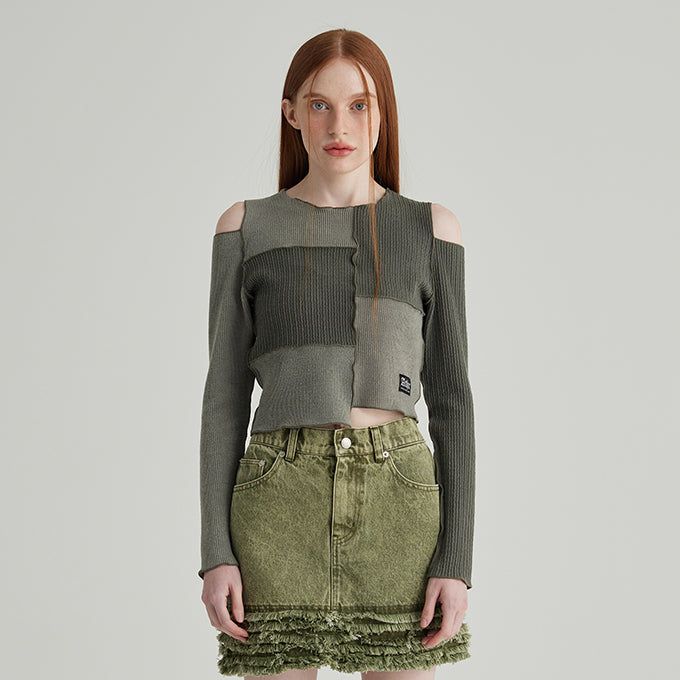 ANDTHEOTHER(アンドジアザー)の「KHAKI COLOR BLOCK MIX LONG SLEEVES T-SHIRT(Tops)」
