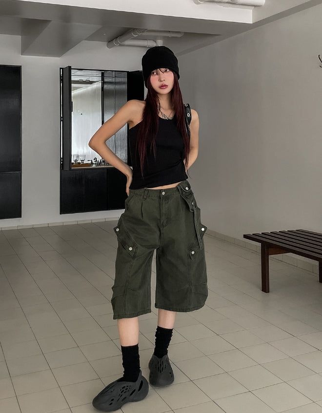 [U-BASIC] Cerandi Ribbed Y Mango Sleeveless