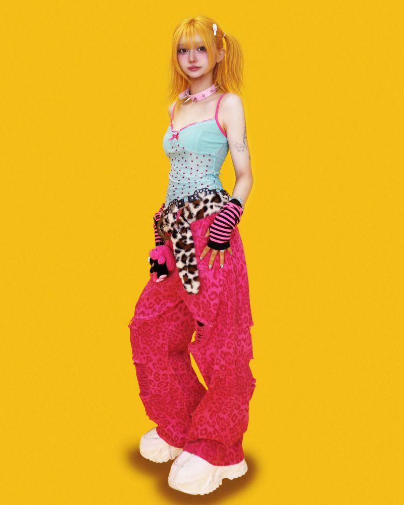 hot pinkie! leopard damage pants
