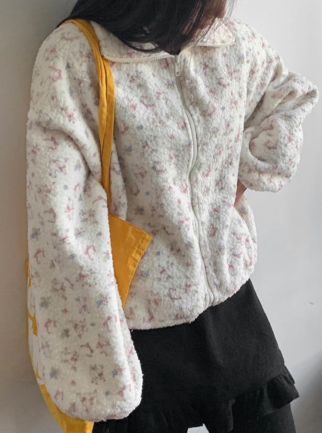 Fiola Brushed Printing Fleece Zip-Up Jumper