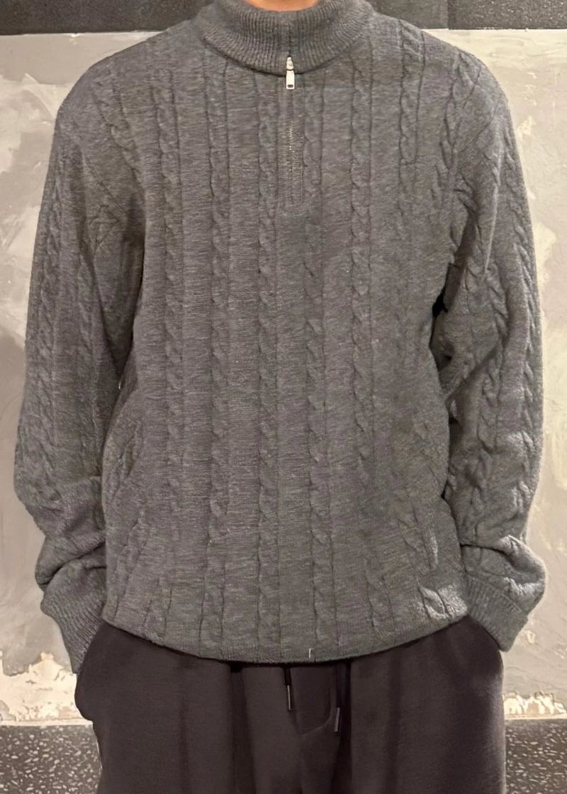 High-Neck Cable Half-Zip Up Knit 6COLOR