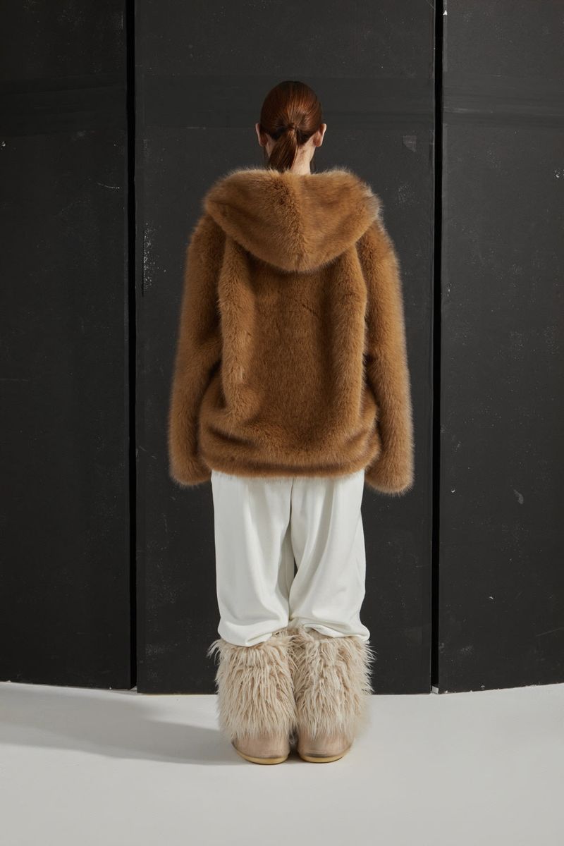 TWO TONE FUR JACKET -BROWN
