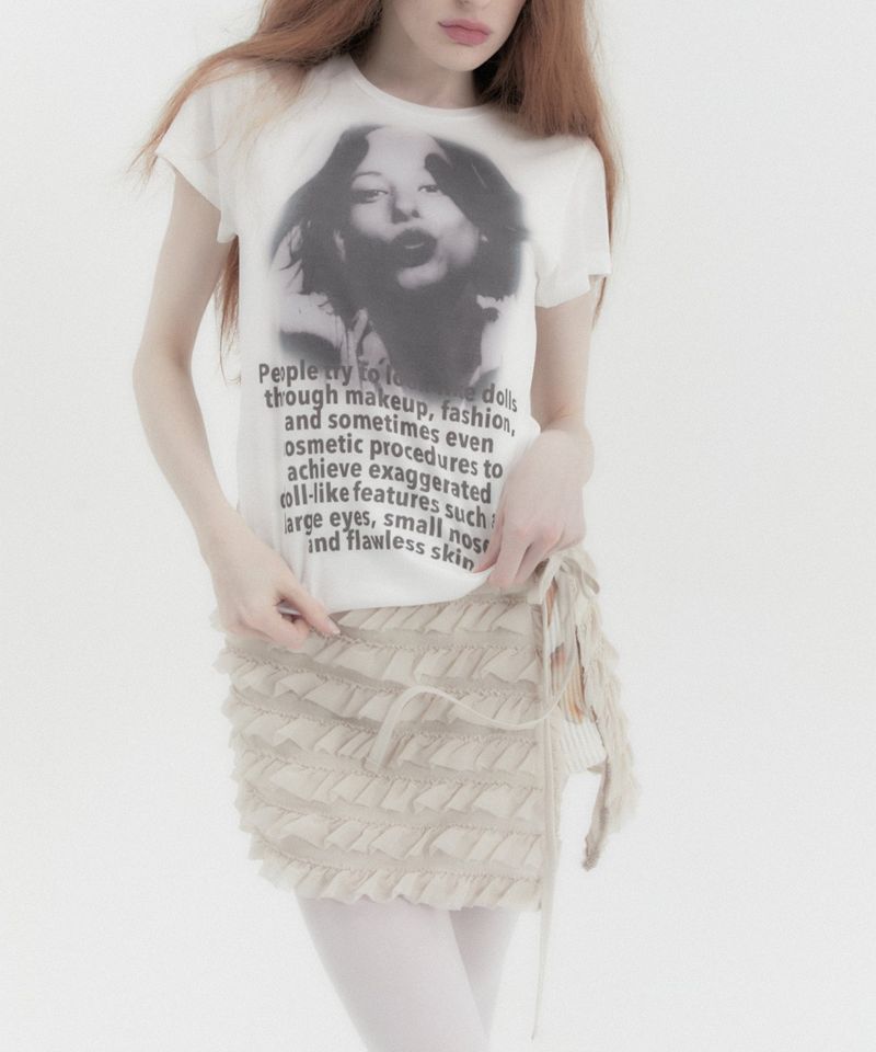 Frilled Mini Wrap Skirt Beige