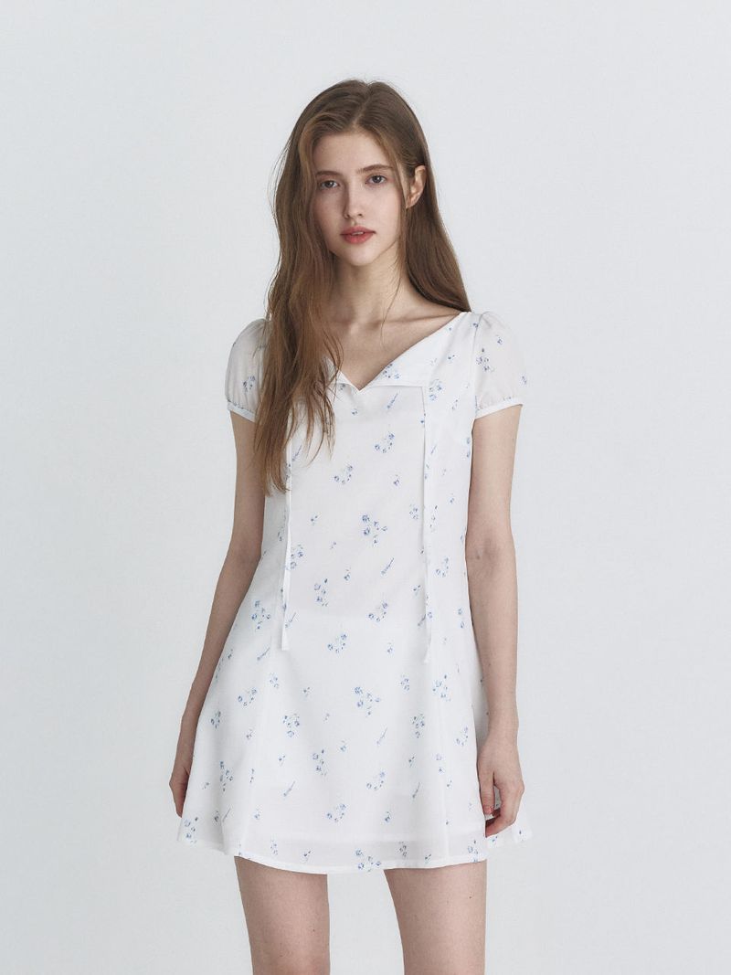 Ribbon flare dress (White)