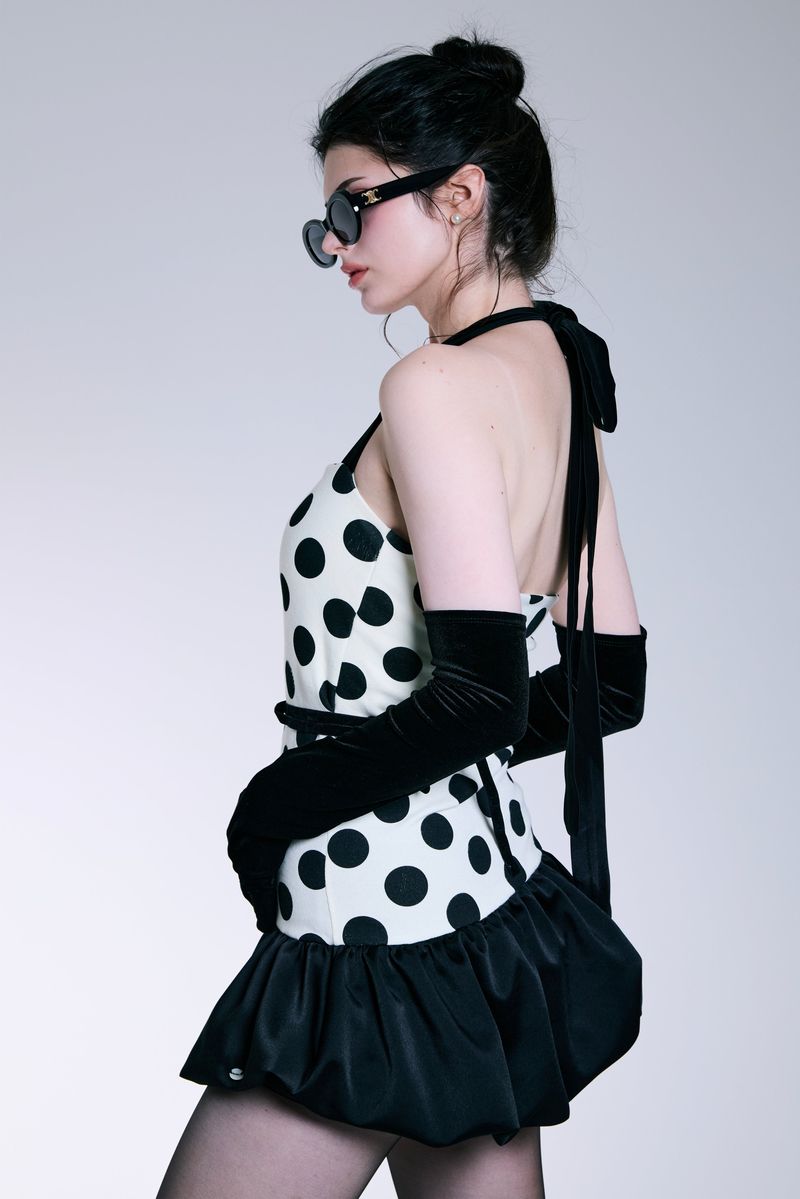 Midnight Bloom Dress (Ivory Dot)