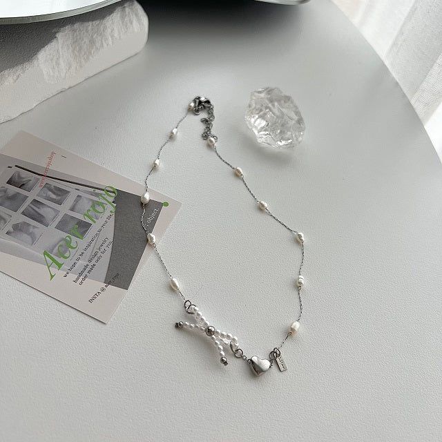 oru Ballet Core Innocent Natural Ribbon Fresh Pearl Short Layered Necklace