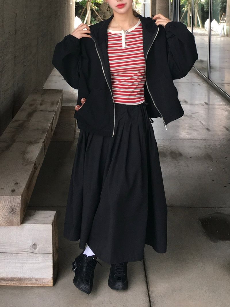 Posyu Pintuck Pleated Long Skirt (2c)