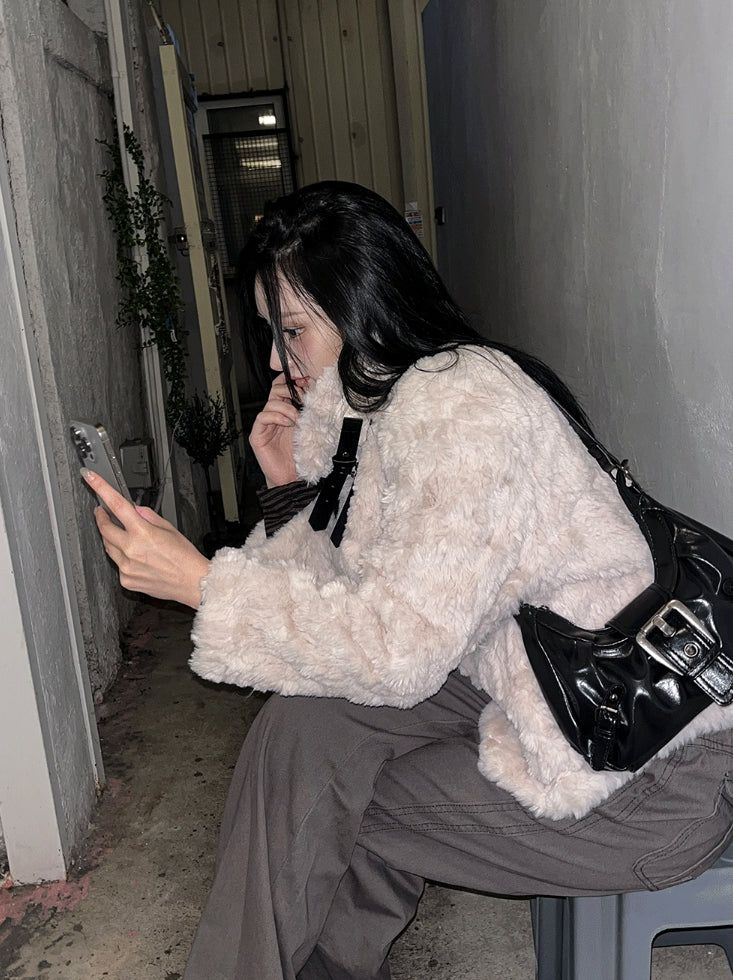 Black Belt Cozy Fur Jacket