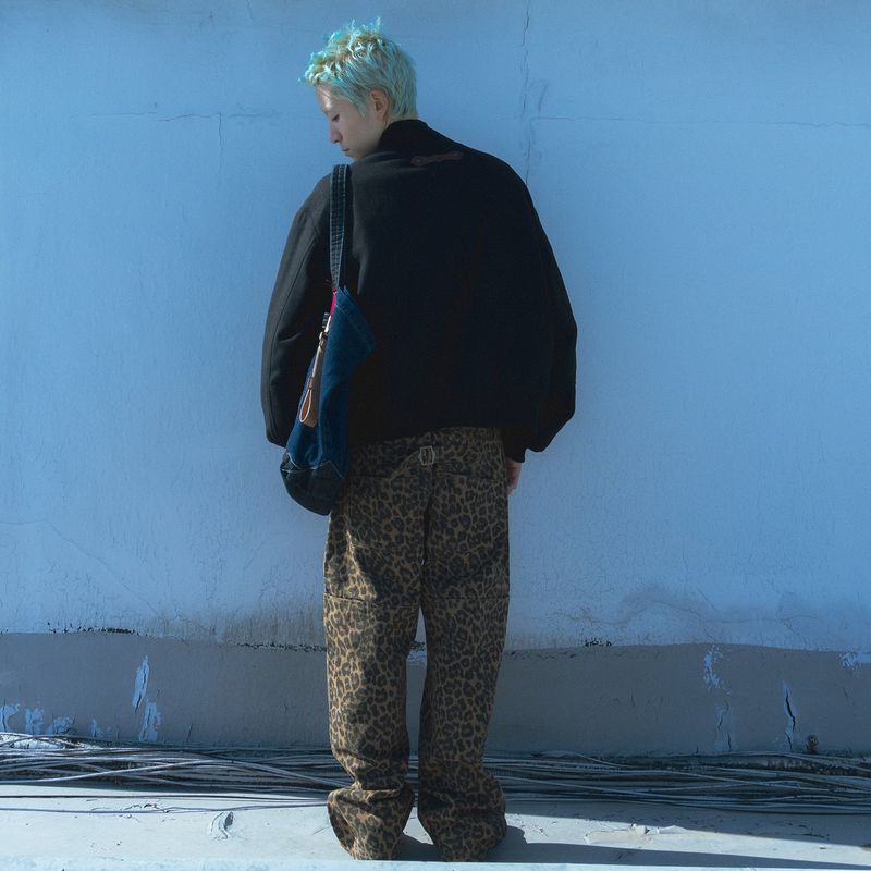 Leopard cotton twill pants / Beige