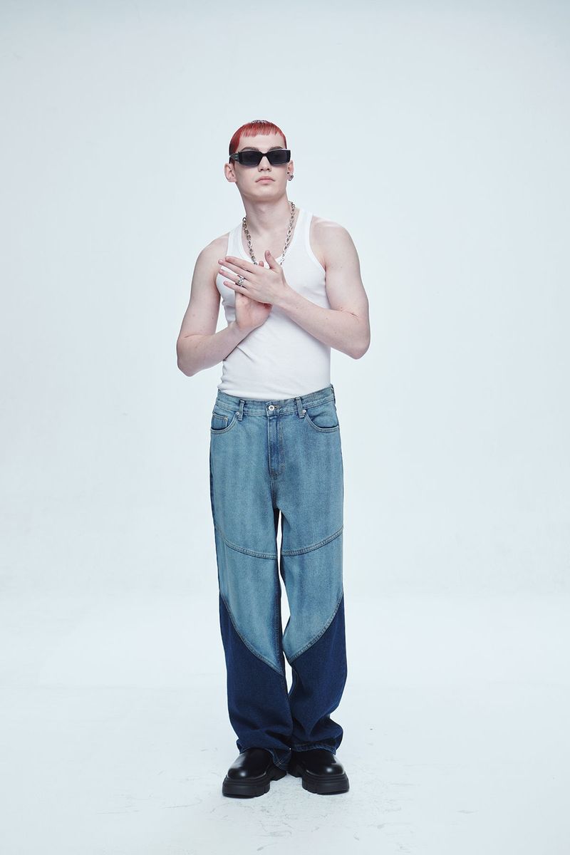 Hyper Brush Washing Wide Denim Pants Blue