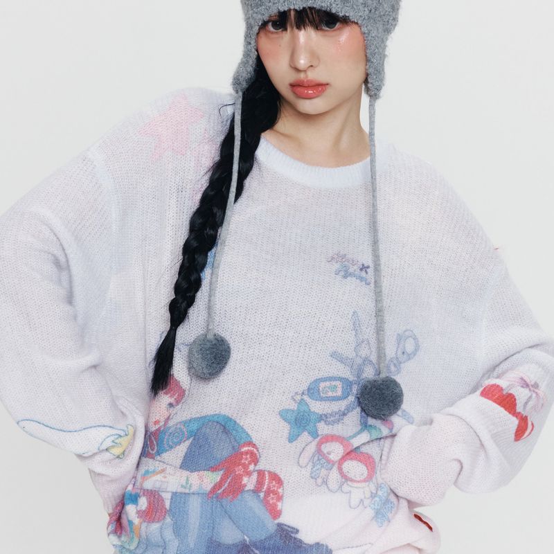 KIRSH（キルシー）の「KIRSH X PYITU オールオーバーグラフィック ルーズフィットニット【ブルー】（Tops）」
