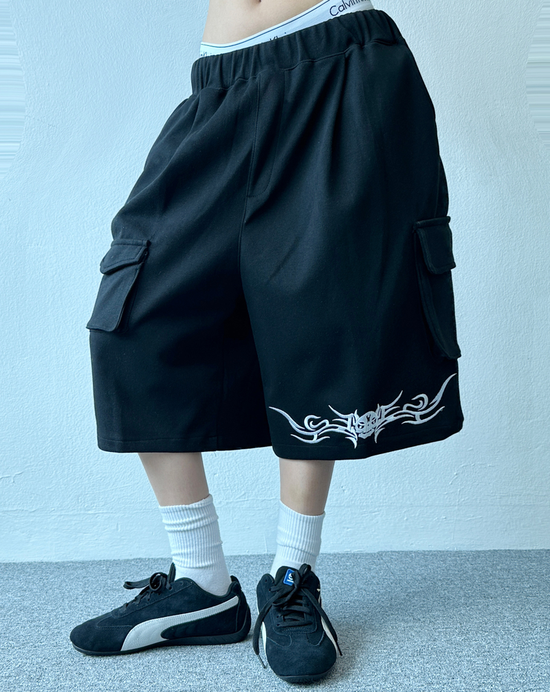 SKULL POINT POCKET POINT CARGO BERMUDA PANTS🩶🖤 - 2 COLORS