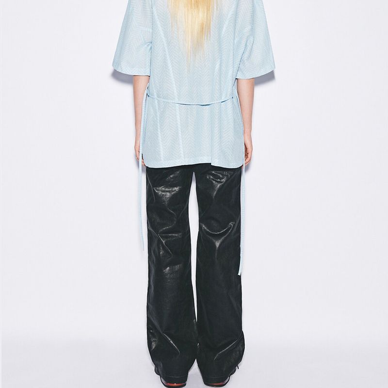 Eco Leather Semi-boots cut pants [black]