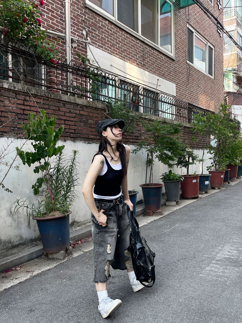 Spark Destroyed Denim Bermuda Pants