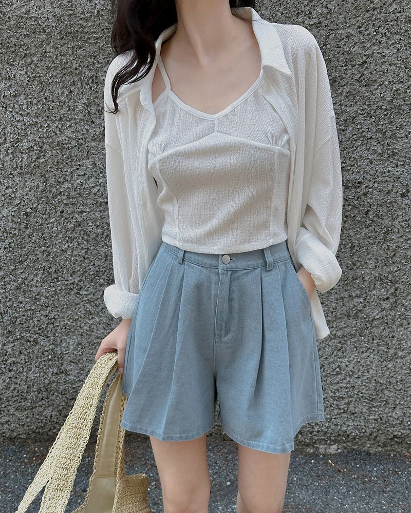 Ossie pintuck denim short pants