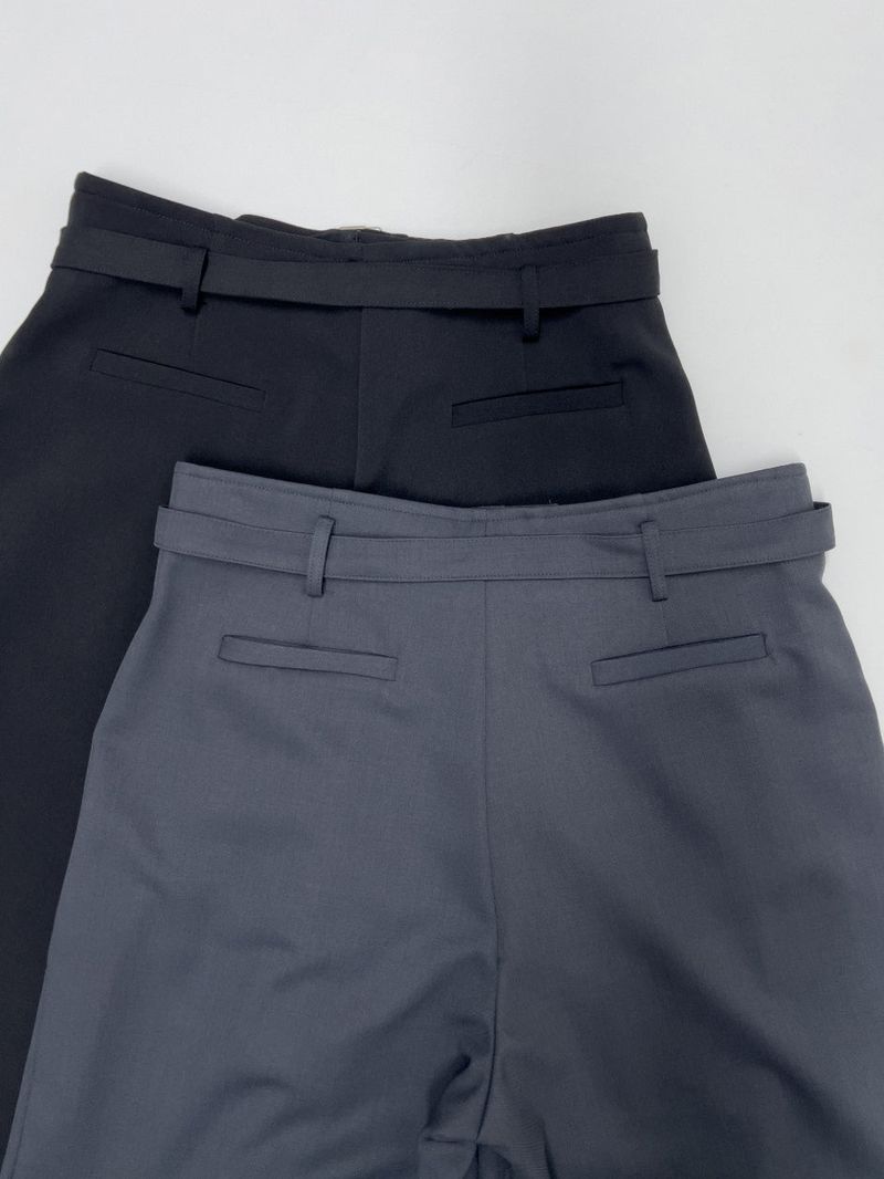 Marron Belted Two-Tuck Wide Slacks